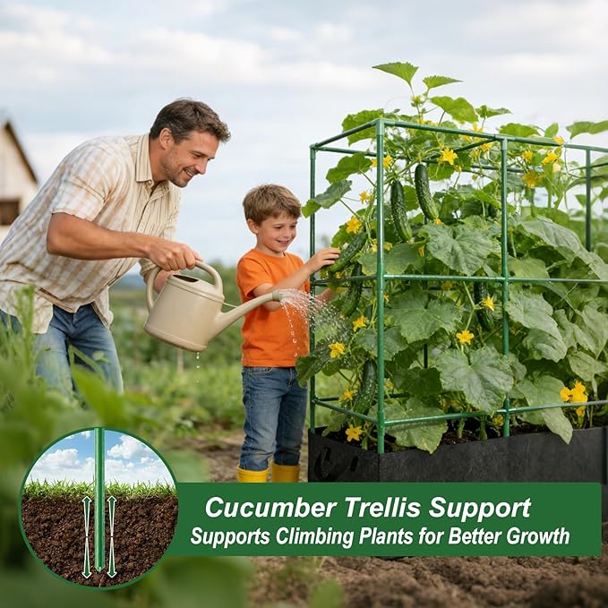51x17x65Inch Tomato Cage for Garden - with 46 Gallon Grow Bags | Tomato Trellis for Raised Bed, Squar Garden Trellis for Climbing Plants Outdoor, for Cucumber, Vegetable, Pea, Grape, Vine