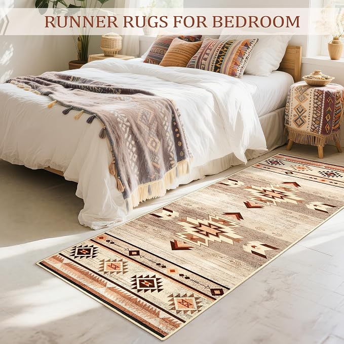 BENRON Western Hallway Runner Rug 2x6, Long Runners for Kitchen, Warm Beige | Southwest aztec Rug, Accent and Tribal Throw Rugs for Bedroom, Washable