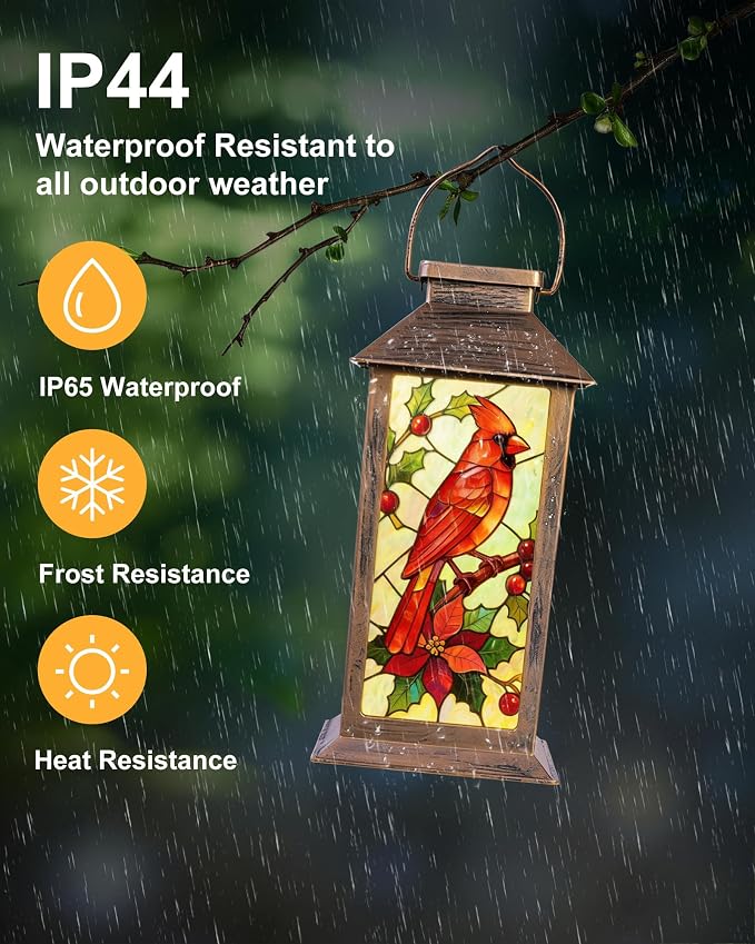 Cardinal Solar Lanterns Outdoor Waterproof Garden Decor Birthday Gifts for Women Mom Grandma Sister, Hanging LED Plastic Solar Lights Outside Decorative for Yard Patio Backyard Lawn Decorations