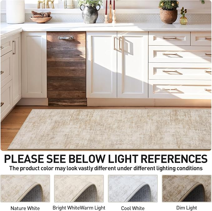 2'6''x8' Runner Rugs Washable Rug: Modern Abstract Hallway Beige Carpet | Non-slip TPE backing makes this washable soft low-pile rug safe & durable, Pet-friendly decor for dining room,nursery,office