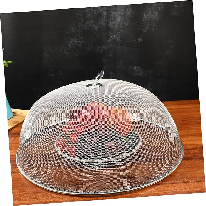 Hemoton Stainless Steel Mesh Dome Food Cover Protector, Round Mesh Screen Food Tent for Kitchen, Outdoor, Picnic, Reusable, Large, Black, 15.7-Inch (Silver L)