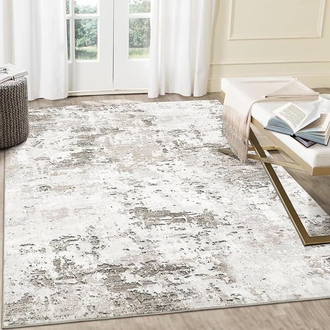 ROYHOME Modern Abstract Area Rug 3x5 Non Slip Non Shedding,Taupe/Beige | Rug Low Pile Stain Resistant for Bedroom Living Room