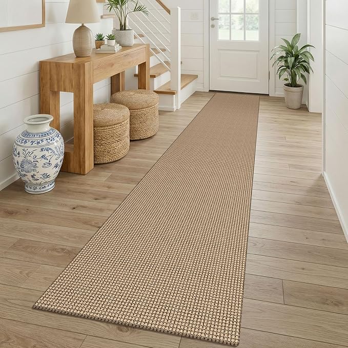 KOZYFLY Boho 2x12 Runners Rugs for Hallway, Long Washable Runner Rug, Woven Non Slip Kitchen Runner, Braided Entryway Rug, Floor Carpet for Entry, Aisle, Hall, Orange Beige/Tan/Brown