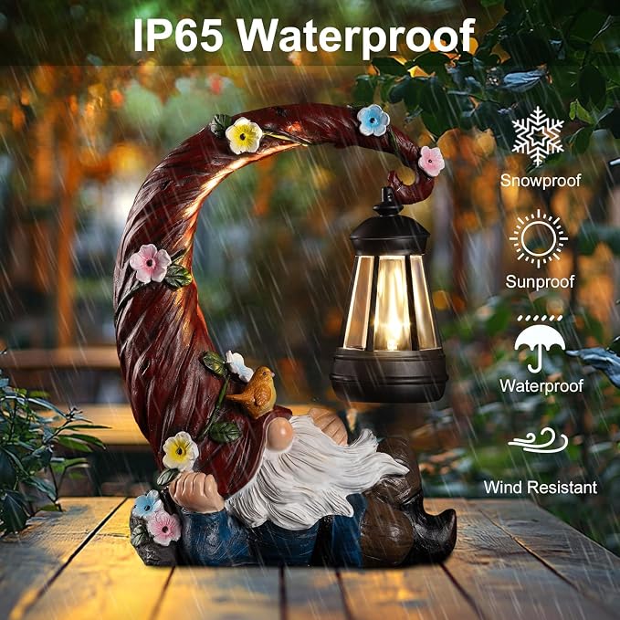 twinbling Garden Gnomes Outdoor Statue with Solar Light, Waterproof Resin Gnome Decor, Funny Garden Sculptures for Patio Lawn Yard, Mom Gifts for Mother’s Day Housewarming