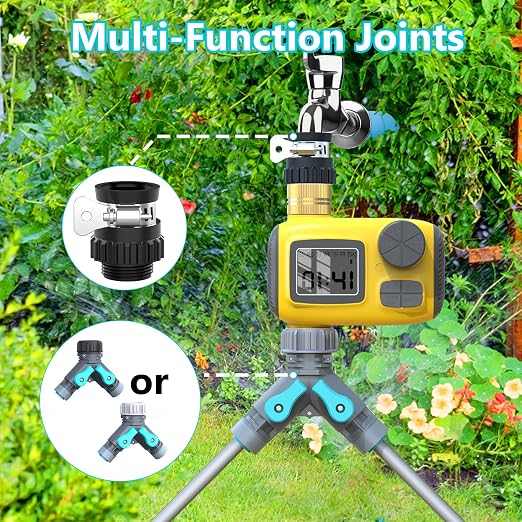 100FT Drip Irrigation System Kit with Smart Water Timer for Garden, 1/2" High-Flow Mainline Automatic Watering System, 16pcs Adjustable Nozzles & Sprays,Fast-Plug Kit for Yard,Lawn Agricultural