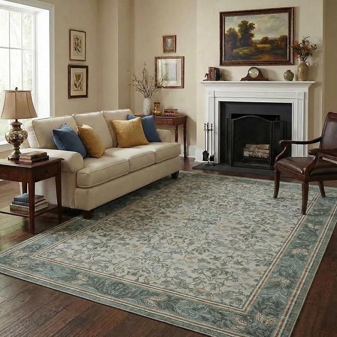 GarveeHome 5x7 Area Rugs for Living Room: Washable Bedroom Rug Sage Green | Boho Vintage Non Slip Soft Low Pile Stain Resistant Indoor Carpet for Farmhouse Dining Room Nursery Home Office