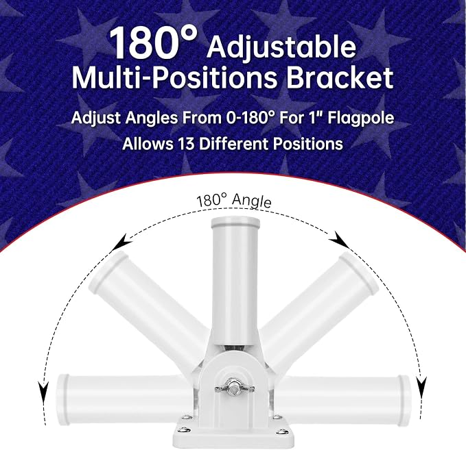 ZMTECH 5FT Flag Pole for Outside House with Solar Light, Tangle Free Stainless Steel Flag Pole Kit, 180° Adjustable Flag Pole Holder & Flag Holder Bracket, White (No Flag)