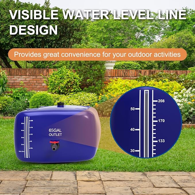 65 Gallon Water Bladder, 1000D PVC Foldable Portable Water Tank, Blue Large Capacity Water Bag Container for Camping, Garden, Agricultural Irrigation, Drought Resistance, Emergency Supply
