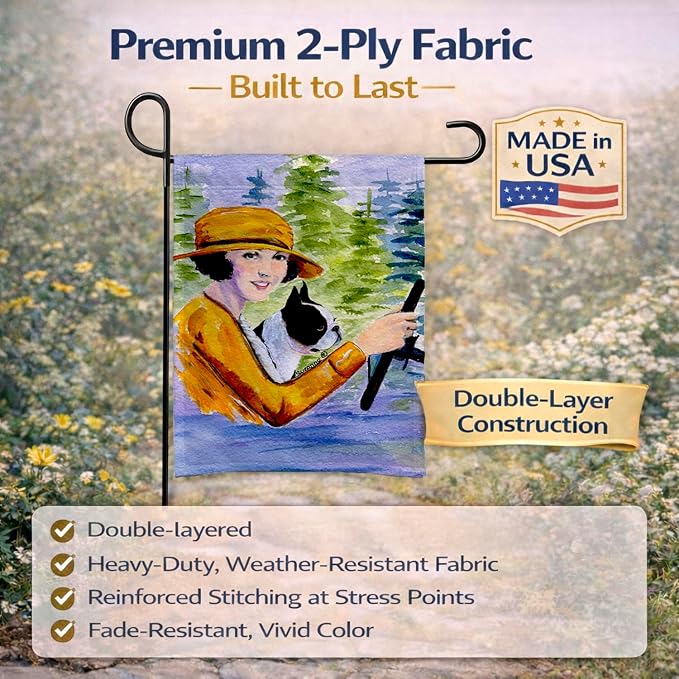 Caroline's Treasures SS8534GF Woman Driving with her Boston Terrier Garden Flag Mailbox Flag Decorative Yard Flag Banner Outside Patio Artwork Yard Flower Beds, Garden Size, Multicolor