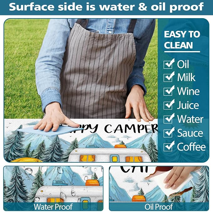 Picnic Table Cover with Bench Covers Elastic Edges, Camping Essentials Waterproof Windproof Camping Tablecloth with Drawstring Bag, Fitted Rectangle Tables and Seats, 30x72in