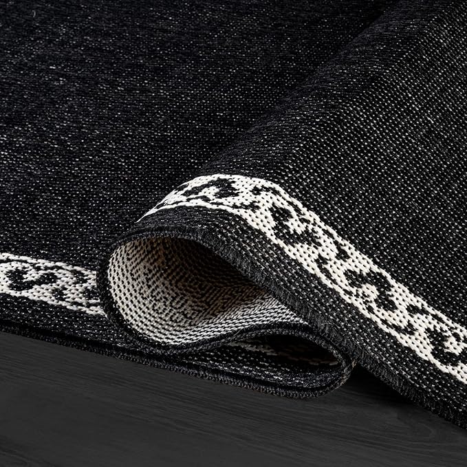 Washable Outdoor Rug 8x10 Modern Area Rugs Outdoor Carpets Bordered Pattern Non Shedding Waterproof Easy Clean Patio Deck Porch Living Room Bedroom Garden RV (8 X 10 Black)