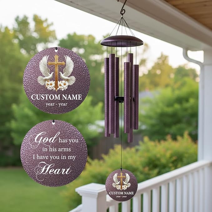 Memorial Wind Chimes Personalized for Outside, Deep Tone Wind Chime Memorial Gifts for Sympathy Bereavement Remember, Gift for Loss of Lover Mother Father Produced in Texas