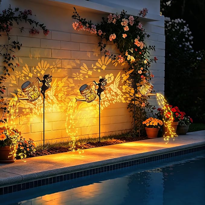 2 Pack Solar Fairy Watering Can Lights Outdoor, Waterproof Solar Hanging Lantern with Cascading Lights for Garden Yard Patio Lawn Pathway, Hummingbird Gardening Gifts for Women Mom Grandma Birthday