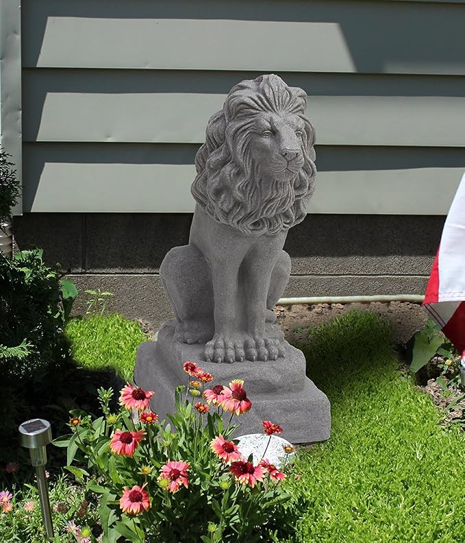 EMSCO Group Guardian Lion Statue Natural Granite Appearance Made of Resin Lightweight 28" Height