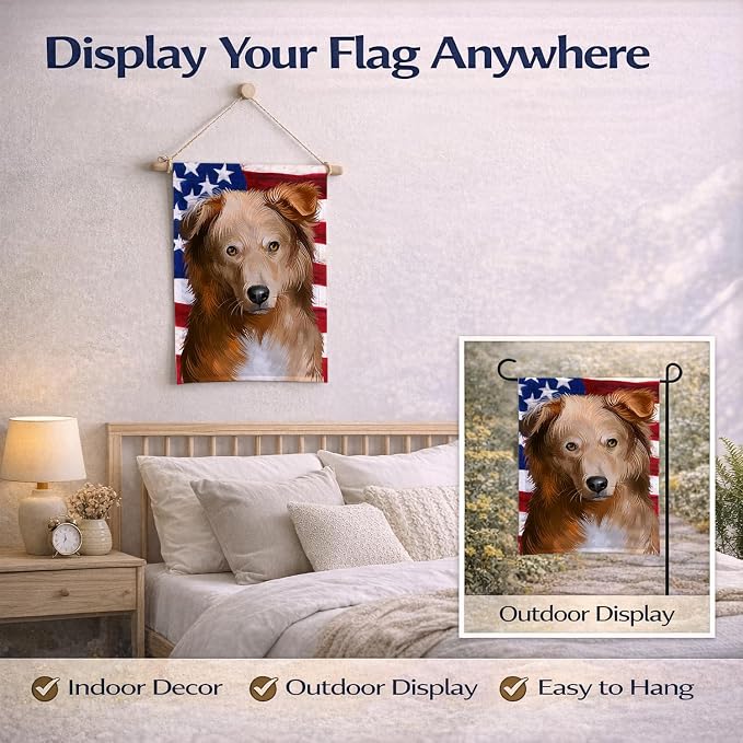 Caroline's Treasures CK6418GF Basque Shepherd Dog American Flag Garden Flag Mailbox Flag Decorative Yard Flag Banner Outside Patio Artwork Yard Flower Beds, Garden Size, Multicolor