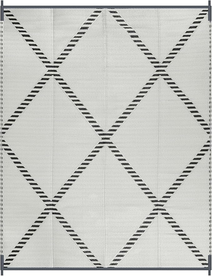 Lahome Outdoor Rug 8x10 Patio Waterproof, Plastic Straw Reversible Outside Rv Rugs for Camping, Large Indoor Outdoor Carpet for Porch Deck Backyard Camper Picnic, Grey 8'x10'