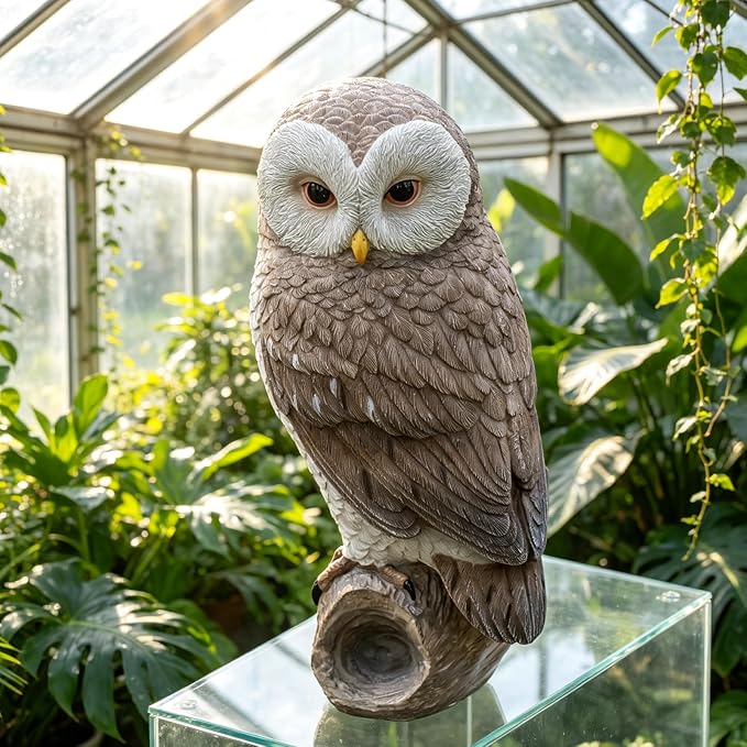 Owl Outdoor Statues Garden Yard - Decoration Home Decor Indoor Desk Tabletop Collectible Figurines Ancient Retro Collection 11" x4.5" x5 Inch