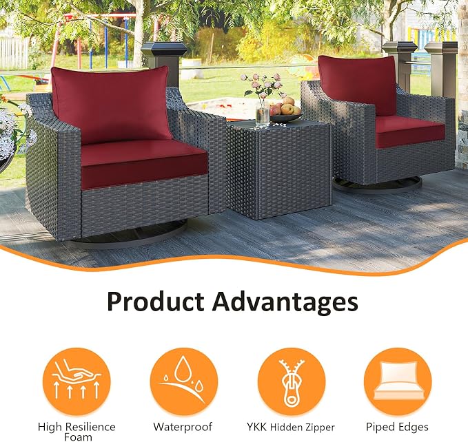 Unimatta Outdoor Patio Chair Cushions Set, 24" x 24"(24x24 Back), Set of 2, Water-Repellent, Fade Resistant, Deep Seat Bottom and Back Cushion for Backyard, Couch, Sofa, Red