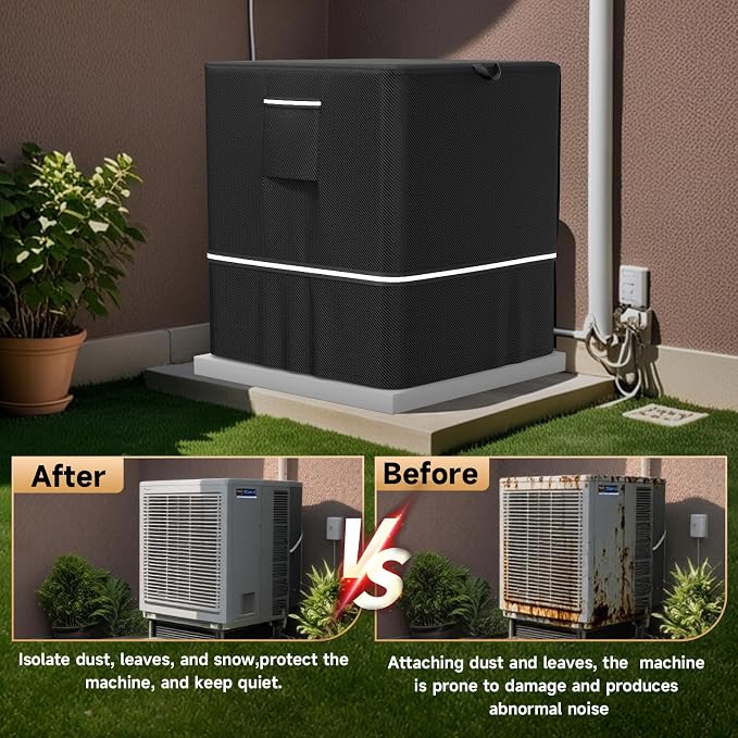 LXKCKJ Air Conditioner Cover for Outside Units - 420D Waterproof Air Conditioner Protection Covers for Window Unit - Winter AC Covers Fits AC Condensing HVAC Unit(Black-28''LX28''WX32''H)