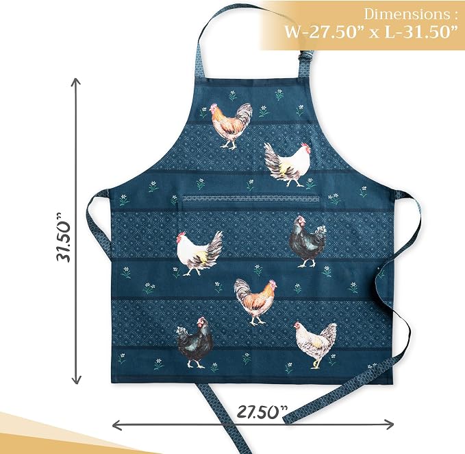 Maison d' Hermine Aprons for women with Pocket 100% Cotton (27.50"x31.50") | Adjustable Neck Strap & long ties Apron Men Chef Wedding Cooking Gardening Server Maid