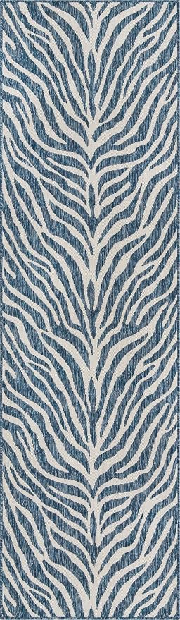 Unique Loom Outdoor Safari Collection Area Rug - Tsavo (2' 11" x 10' Runner, Blue/ Ivory)