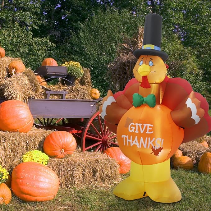 6ft Thanksgiving Inflatable Outdoor Decoration Turkey Inflatable Patio Decoration with Built-in LED Lights, Suitable for Thanksgiving Holiday Party, Patio, Lawn, Garden Winter Decoration