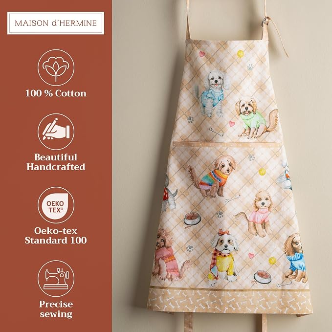 Maison d' Hermine Aprons for women with Pocket 100% Cotton (27.50"x31.50") | Adjustable Neck Strap & long ties Apron Men Chef Wedding Cooking Gardening Server Maid