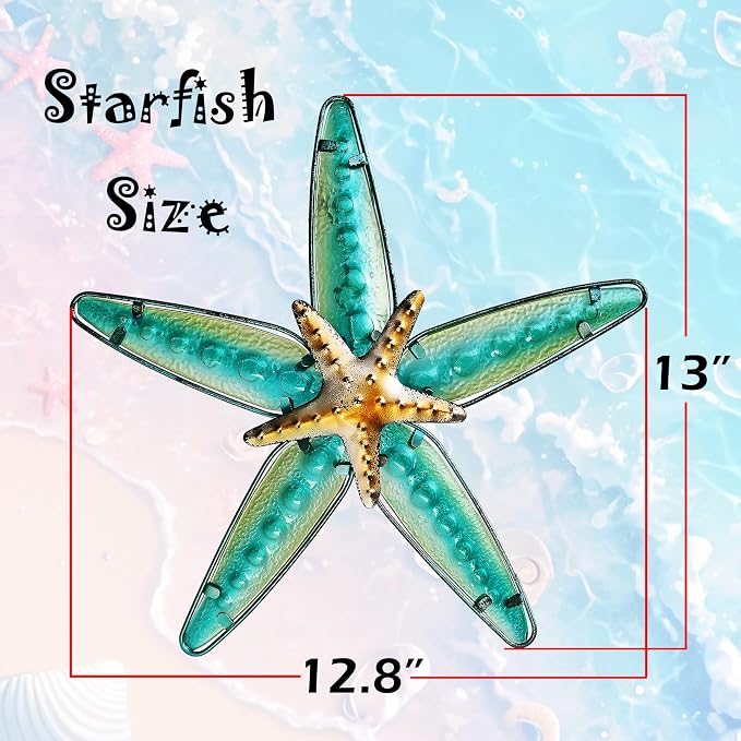 JOYBEE HOME&GARDEN Metal Starfish Wall Decor, Sea Life Coastal Decorations 13.25 inch Starfish Wall Art(Blue)