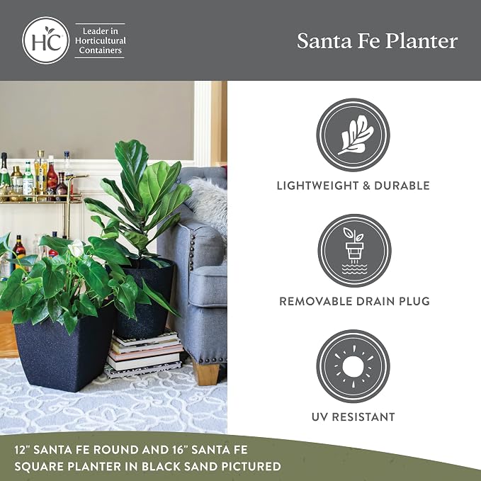 The HC Companies Santa Fe Square Self-Watering Pot - Lightweight Plastic Planter for Herbs & More - Durable Plant Pots for Indoor Plants & Outdoor Plants (12" Cavern Clay, Pack 2)