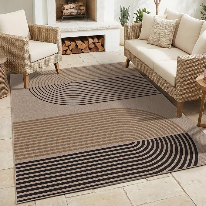 GarveeHome Modern Rainbow Easy Jute 4x6 Area Rug, Indoor/Outdoor Reversible Low Pile Non-Slip & Washable Carpet for Living Room, Bedroom, Kitchen, Sunroom