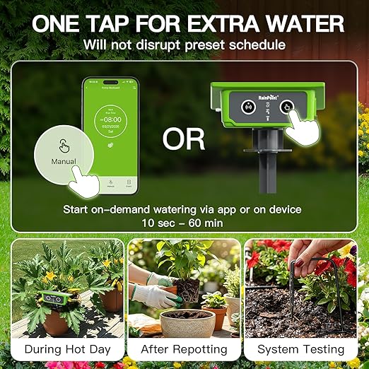 RainPoint WiFi Solar Drip Irrigation System Indoor & Outdoor,WiFi HUB Need | App Control Smart Automatic Plant Watering, Tap Free, Solar & USB-C, 10-15 Plants, for Balcony, Backyard & Container Garden