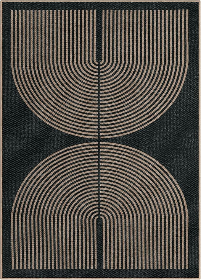 Lahome Modern Rainbow Easy Jute Rug, Washable Rugs 8x10 for Living Room | Indoor Outdoor Patio Farmhouse Large Carpet, Contemporary Non Slip Black Carpet for Bedroom Backyard Decor