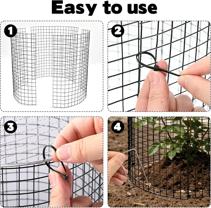 10 Sets 12"x 12" Garden Plant Protectors from Animals with Detachable Covers Metal Plant Cage Chicken Wire Cloche with Ground Stakes & Nylon Tie Wire Plant Cage to Keeping Bunny Animals Out Chicken