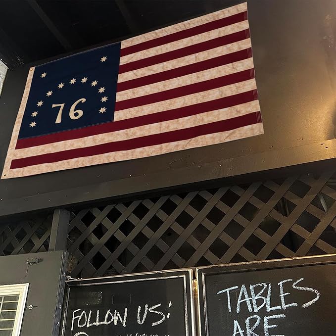 Bradford Tea-Stained Bennington 1776 Flag 3x5 ft Outdoor Embroidered Vintage 76 Betsy Ross Flags, American 250th Anniversary 13 Colonies Flag Heavy Duty with 2 Brass Grommets
