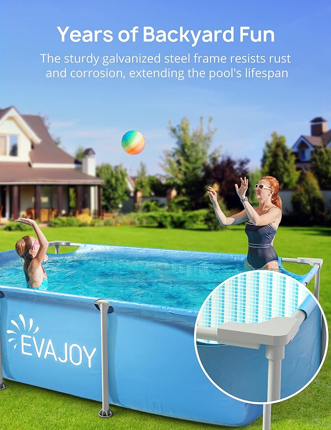 EVAJOY 85in x 23in x 59in Metal Frame Swimming Pool, Outdoor Rectangular Above Ground Pool with Steel Frame, Heavy-Duty PVC, Easy Assembly for Backyard, Garden, Lawn