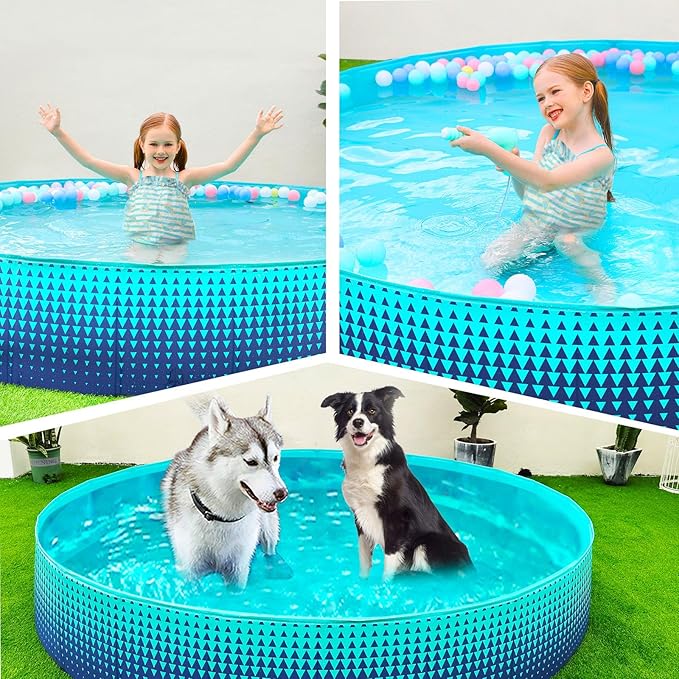 Jasonwell Foldable Dog Kiddie Pool - Hard Plastic Kids Paddling Pool Toddler Baby Swimming Pools for Backyard Collapsible Whelping Box Pet Doggie Cats Wading Pools Bathtub for Puppy Large Dogs 87In,G