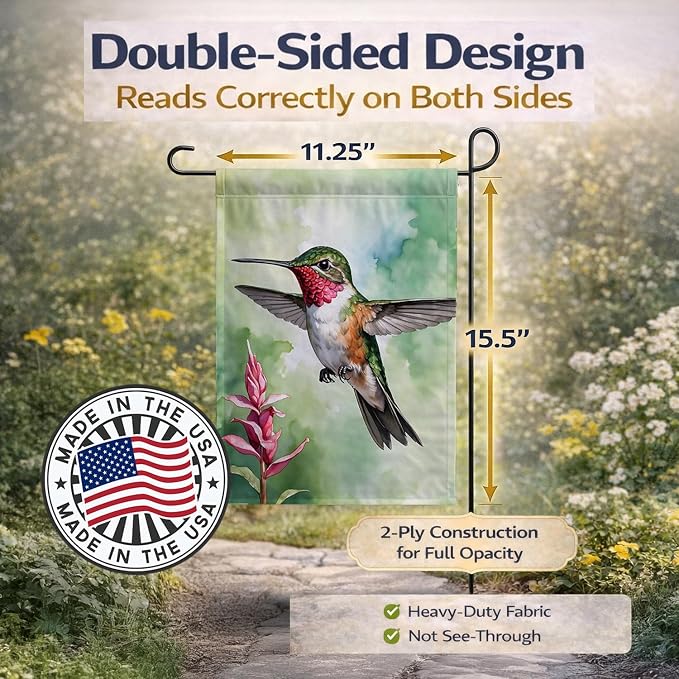 Caroline's Treasures Calliope Hummingbird Garden Flag Mailbox Flag Decorative Yard Flag Banner Outside Patio Artwork Yard Flower Beds, Garden Size, Multicolor