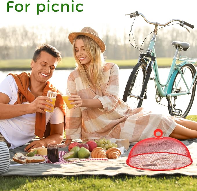 Foaincore 8 Pcs Metal Mesh Food Covers Tent Umbrella 11 Inch Outside Mesh Food Net Tents Dome Screen Plate Covers for Outdoor Picnic Camping Keep out Flies Bugs Mosquitoes(Red, Green, Blue, Black)