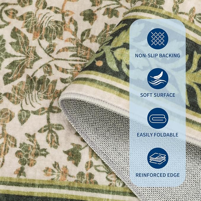 GarveeHome 9x12 Area Rugs for Living Room: Washable Bedroom Rug Light Green | Boho Vintage Non Slip Soft Low Pile Stain Resistant Indoor Carpet for Farmhouse Dining Room Nursery Home Office