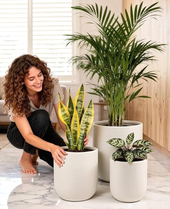 homenote Flower Pots 13/11.5/10 Inch,Large Plant Pots Indoor with Drainage,Plastic Pots for Plants,Garden Pots for Outdoor,Large Planters for Indoor Plants,Big Plastic Planter,White(3 Pcs)