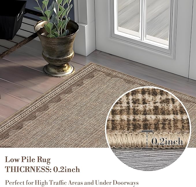 Garvee Modern Bordered Rugs for Living Room 8x10 Large Washable Rug Coffee | Non Slip Low Pile Soft Carpet Foldable Non Shedding Stain Resistant Floor Cover for Bedroom Playroom Nursery Office Dorm
