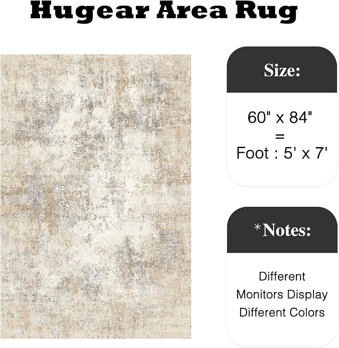 5x7 Beige Brown Modern Abstract Washable Area Rug for Living Room | Low Pile, Non Slip, Modern Abstract Style, Soft Indoor Rug for Living Room, Bedroom, Dining Room, Office, Home Decor