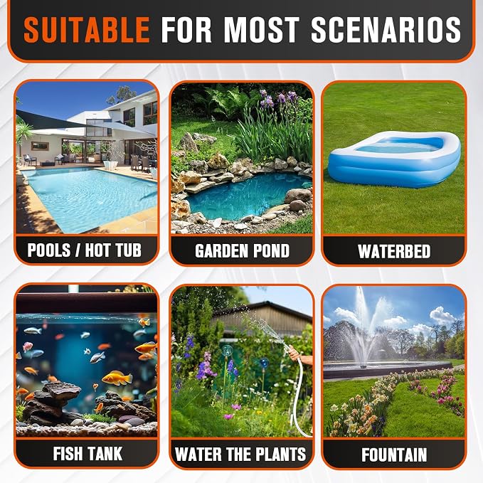 Sump Pump,Pool Cover Pump above Ground | For Swimming Pool Basement Garden Pond Tubs Draining,75W,Max Flow:850GPH,3 Adapters,25 Ft Power Cord (Orange)