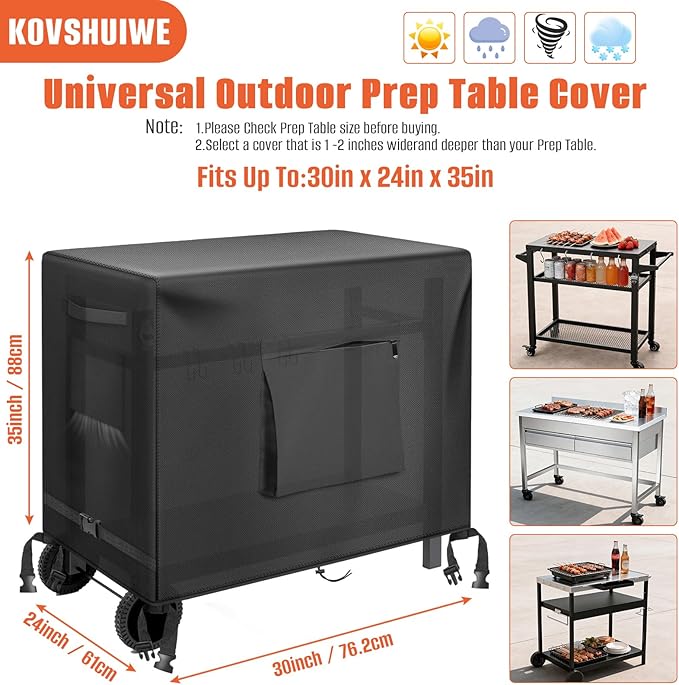 Kovshuiwe 30"L x 24"W x 35"H Outdoor Table Cover for Dining Cart Table | Stainless Steel Grill Cart Trolley Table with Wheels Three-Shelf Movable Food Prep and Heavy Duty Table Grill Cart