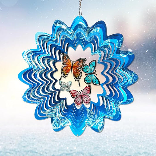Butterfly Wind Spinner - 12inch Laser-Cut Stainless Steel Wind Spinners | 3D Kinetic Garden Decoration & Yard Art for Outdoor | Butterfly Gifts for Women, Mother, Wife, Grandma & Holidays