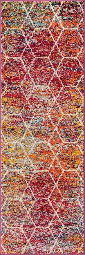 Unique Loom Trellis Frieze Collection Area Rug - Geometric (2' x 6' Runner, Multi/ Ivory)