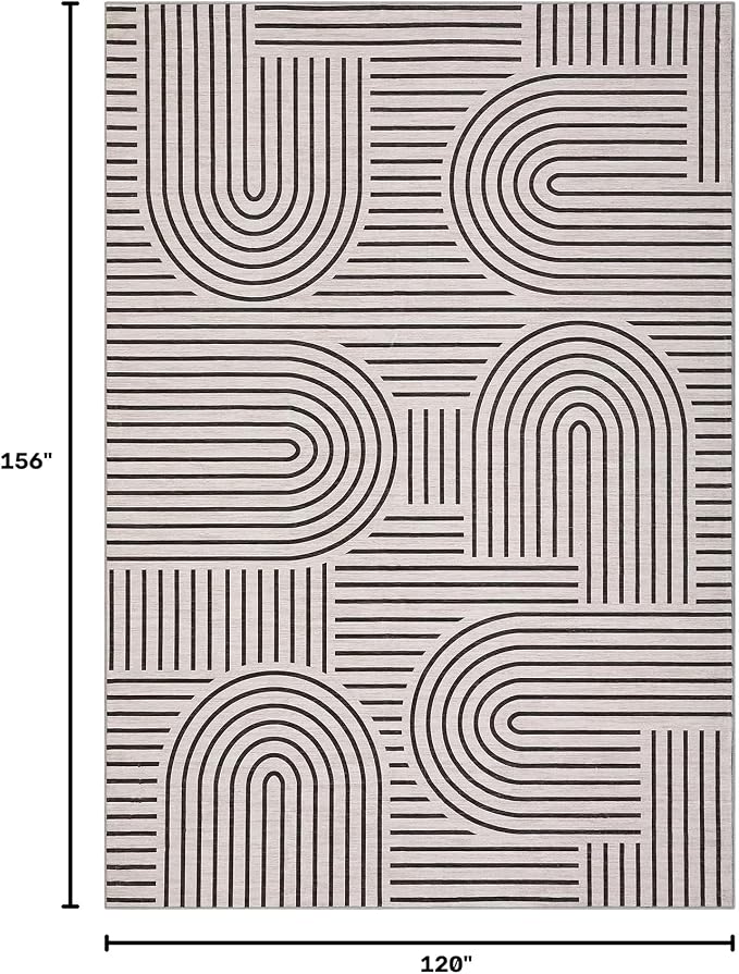 ROYHOME Modern Washable Rug Rainbow 10x13 Area Rugs for Living Room Nonslip | Abstract Rug for Bedroom, Throw Rugs with Rubber Back, Low Pile Stain Resistant Geometric Carpet for Dining Room, LightCamel