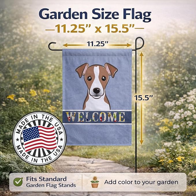 Caroline's Treasures BB1446GF Jack Russell Terrier Welcome Garden Flag, Blue Mailbox Flag Decorative Yard Flag Banner Outside Patio Artwork Yard Flower Beds, Garden Size, Multicolor