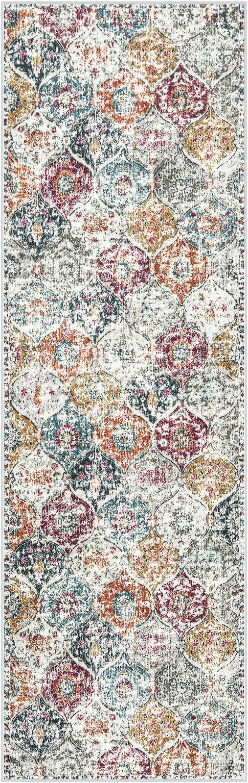 Lahome Moroccan Hallway Rug, 2'5''x8' Soft Washable Kitchen Runner Rugs | Non Skid Runners for Hallways Ultra-Thin Oriental Carpet for Laundry Room Bedroom Bathroom Elise, Aqua Multi