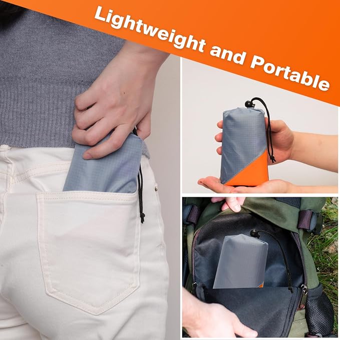 Pocket Picnic Blanket 60"x50" Foldable Compact Beach Camping Mat with Storage Bag for Hiking Travel Outdoor Recreation